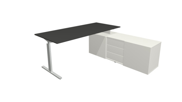 Kerkmann Komplettarbeitsplatz Form 2, Schreibtisch 180 x 80 cm x 74 cm, Sideboard 160 x 50 x 58 cm, anthrazit, 11026213