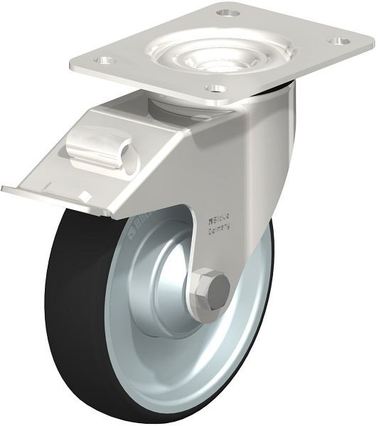 Blickle LEX-PATH 160KD-FI Edelstahl-Lenkrolle mit Anschraubplatte & Feststeller, Thermoplastisches Polyurethan, Grau, 761528