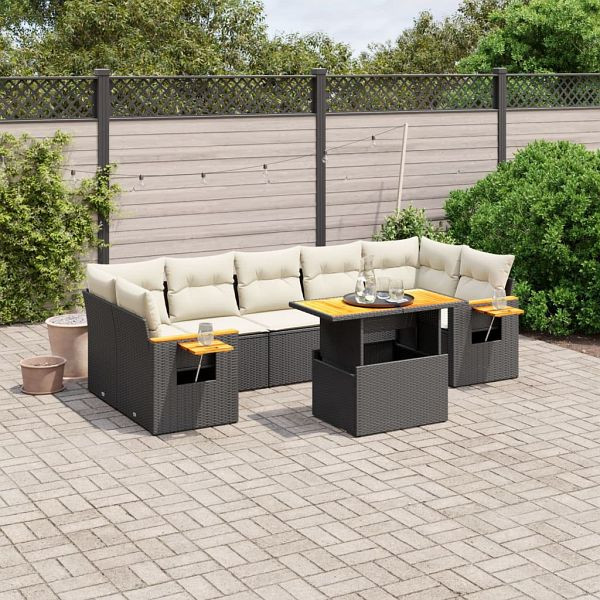 vidaXL 8-teilig Garten-Sofagarnitur mit Kissen Schwarz Poly Rattan, 3273429
