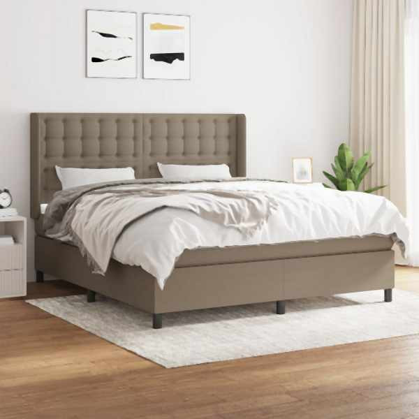 vidaXL Boxspringbett mit Matratze Taupe 180x200 cm Stoff, 3131773