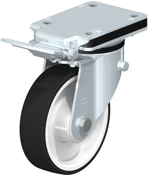 Blickle LK-POTH 160K-IS Stahlblech-Lenkrolle, schwere Ausführung, mit Anschraubplatte & Feststeller, Thermoplastisches Polyurethan, Grau, 743267