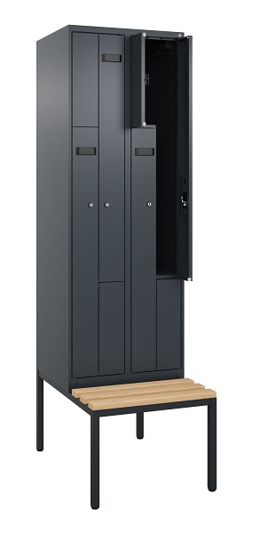 C+P Z-Spind Evolo PLUS, Bank, 4 Fächer, 2120x600x815mm, 7016/7016, Zylinderschloss, Sitzfläche Buche-Hartholz, Sitzbank, 0490537-204 S10043