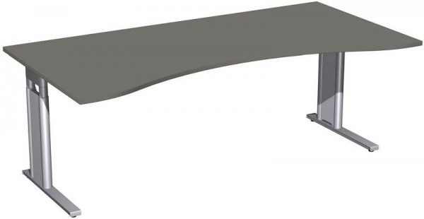 geramöbel Schreibtisch Ergonomieform höhenverstellbar, C Fuß Blende optional, 2000x1000x680-820, Graphit/Silber, N-647338-GS