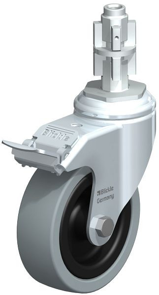 Blickle LKRA-VPA 101G-11-FI-E14 Apparate-Lenkrolle mit Rückenloch & Feststeller, Vollgummi, Grau, 327700