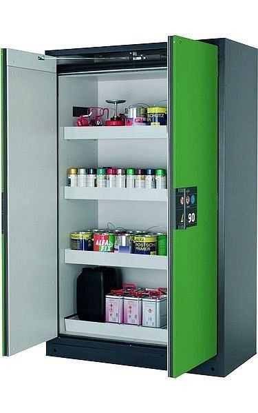 asecos Sicherheitsschrank Q-PEGASUS-90, Q90.195.120.WDAC in resedagrün RAL 6011 mit 3x Wannenboden Standard (Stahlblech), 30002-048-30007