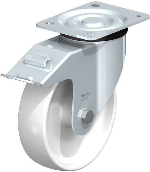 Blickle L-PO 175R-FI Stahlblech-Lenkrolle, mittelschwere Ausführung, mit Anschraubplatte & Feststeller, Polyamid, Weiß, 78030