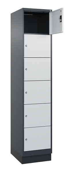 C+P Schließfachschrank Evolo PLUS, mit Sockel, 6 Fächer, 1950x400x500mm, 7016/70, Frontfarbe RAL 7035 Lichtgrau, 049020-126 S10017