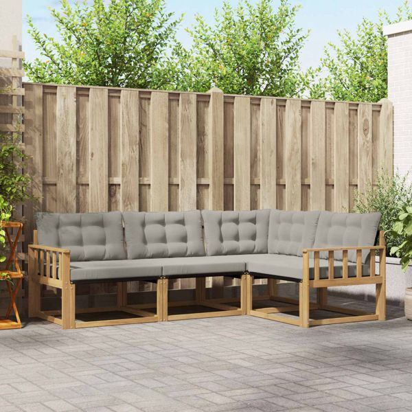 vidaXL Outdoor-Sofagarnitur mit Kissen 4-teilig Weiß und Hellgrau, 3388633