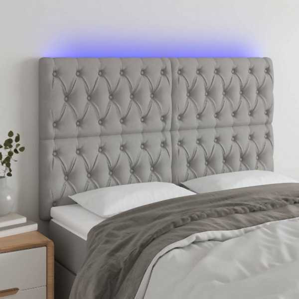 vidaXL LED Kopfteil Hellgrau 160x7x118/128 cm Stoff, 3122766