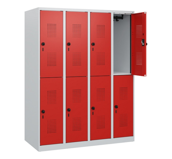 C+P Doppelstöckiger Spind Evolo PLUS, 8 Fächer, 1530x1200x500mm, 7035/3020, Drehriegel, 0493005-40 S10005