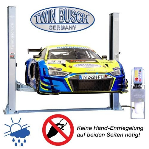 Twin Busch 2 Säulen Hebebühne 4.2 t - halbautomatische Entriegelung - vollverzinkt, TW242M-230-FZ