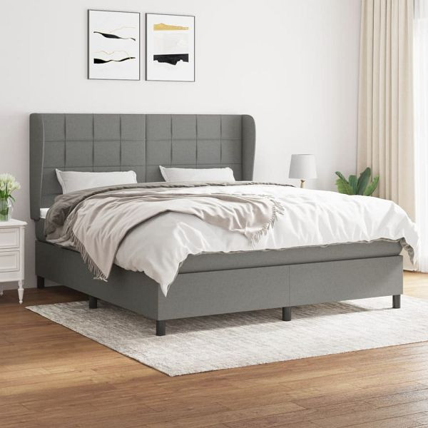 vidaXL Boxspringbett mit Matratze Dunkelgrau 180x200 cm Stoff, 3127982