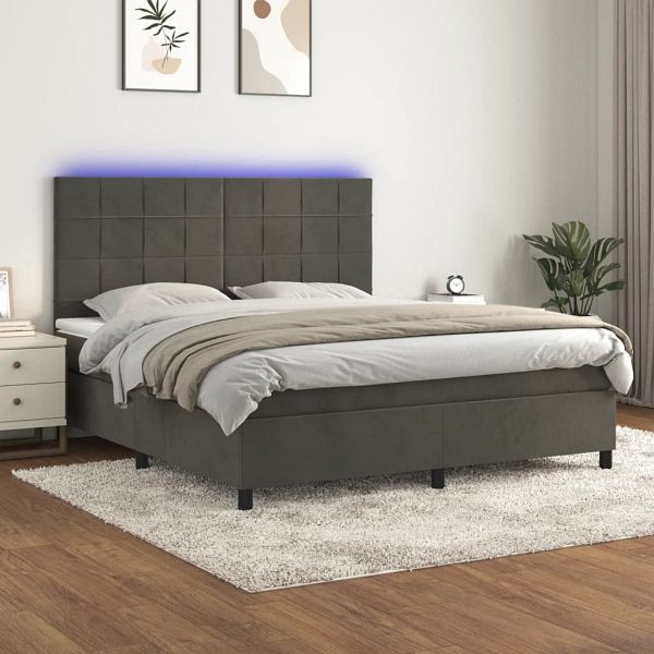 vidaXL Boxspringbett mit Matratze & LED Dunkelgrau 160x200 cm Samt, 3136132