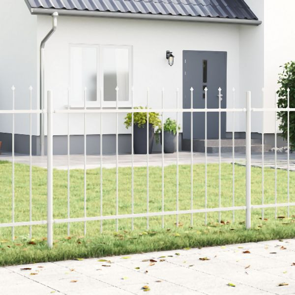 vidaXL Gartenzaun mit Speartop Weiß 6,8x1 m aus Stahl, 3334080