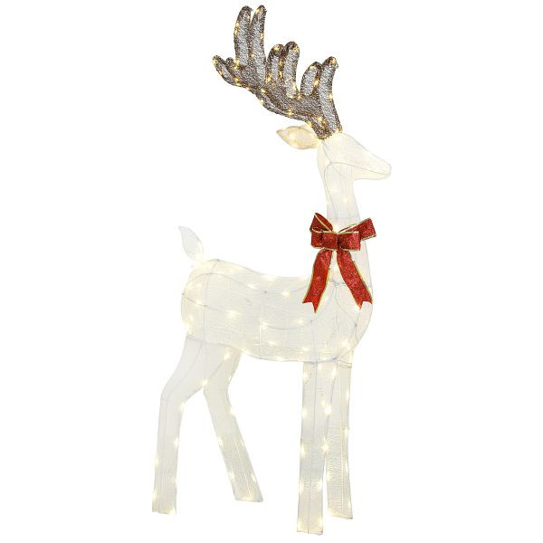 Outsunny Rentier mit roter Schleife, 137 LEDs, Weihnachtsbeleuchtung, wetterfest, 66 x 25 x 135 cm, Silber, 84J-007V90SR