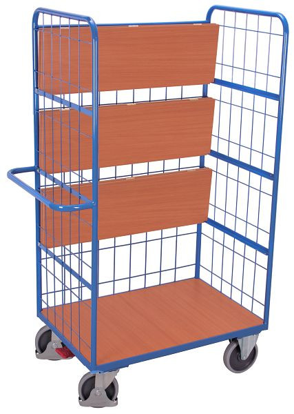 VARIOfit Etagenwagen hoch mit klappbaren Etagenböden, 1.200 x 700 x 1.890 mm, RAL 5010 enzianblau, 3 Seiten mit Drahtgitterverkleidung, sw-700.250