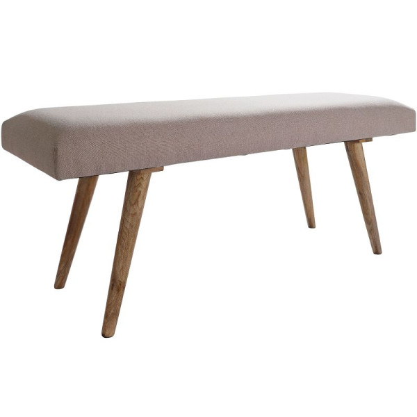 Wohnling Sitzbank SALIM Stoff/Massivholz Bank Beige 117x51x38 cm im Retro Stil, WL5.329