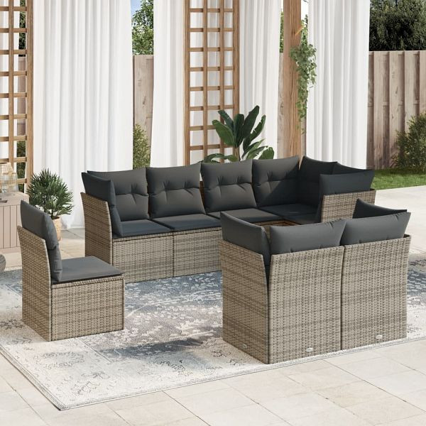 vidaXL 8-teilig Garten-Sofagarnitur mit Kissen Grau Poly Rattan, 3217930