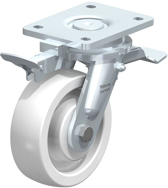 Blickle LO-SPO 150K-ST-RI4 Stahlgeschweißte Schwerlast-Lenkrolle mit Feststeller, Polyamid, Weiß, 432807