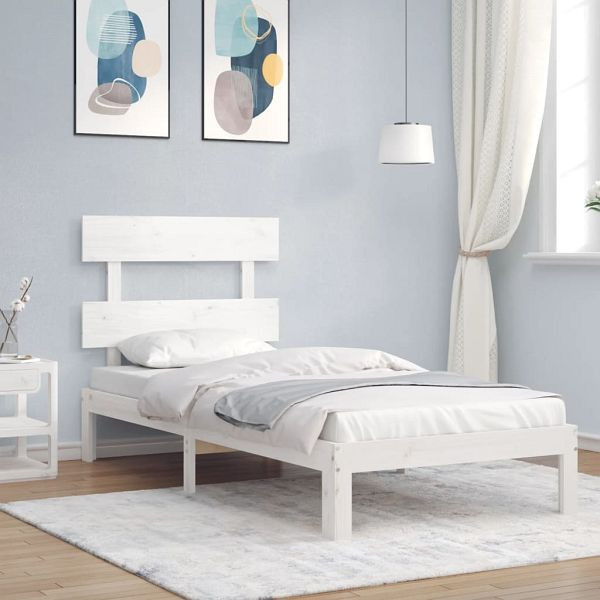 vidaXL Massivholzbett mit Kopfteil Weiß 100x200 cm, 3193522