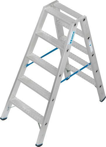 Krause Stufenstehleiter aus Aluminium, beidseitig begehbar, 2 x 5 Stufen R 13, 307626
