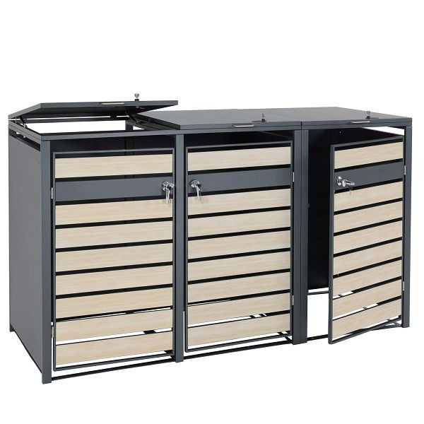 Mendler XL 3er/6er-Mülltonnenverkleidung HWC-J81, Mülltonnenbox, Metall 95kg anthrazit, Buche-Holzoptik hellbraun, 83407+83408+83409