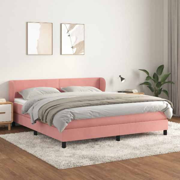 vidaXL Boxspringbett mit Matratze Rosa 160x200 cm Samt, 3127384