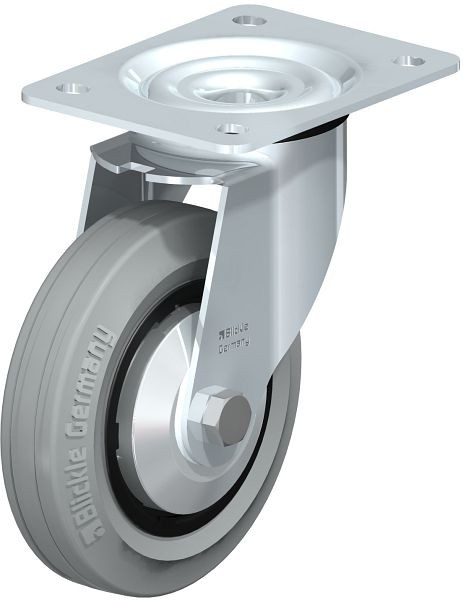 Blickle LE-VPP 150G-SG-FA Stahlblech-Lenkrolle mit Anschraubplatte, Vollgummi, Schwarz, 741618