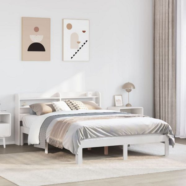 vidaXL Bettgestell mit Kopfteil ohne Matratze Weiß 140x190 cm, 3306781
