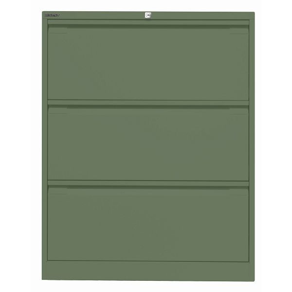 Bisley Hängeregistraturschrank, doppelbahnig, 3 HR-Schubladen, 623 olivgrün, DF3623