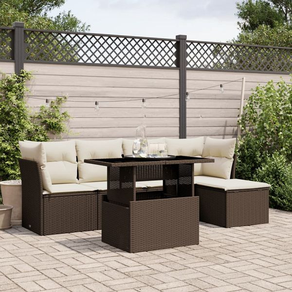 vidaXL 6-teilig Garten-Sofagarnitur mit Kissen Braun Poly Rattan, 3266553