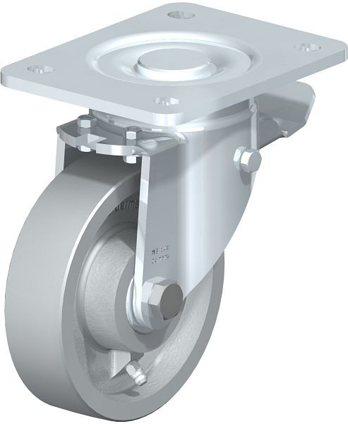 Blickle LH-G 125K-3-ST Stahlblech-Lenkrolle, Schwerlast-Ausführung, mit Anschraubplatte & Feststeller, Guss, Grau, 853073