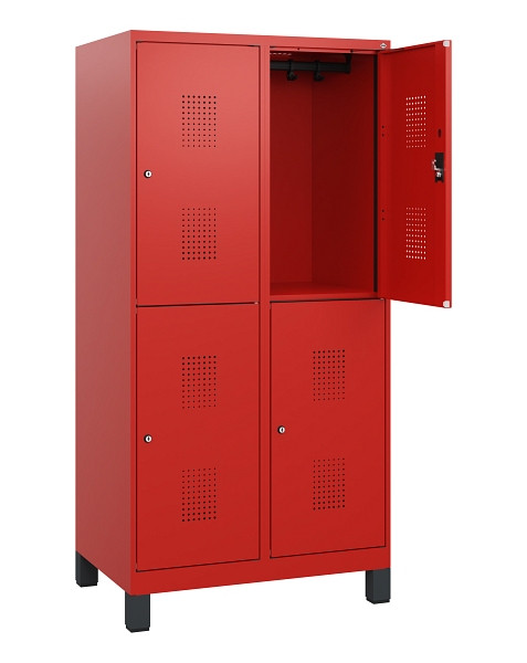 C+P Doppelstöckiger Spind Evolo PLUS, Füße, 4 Fächer, 1630x800x500mm, 3020/3020, Zylinderschloss, 0493105-22 S10076