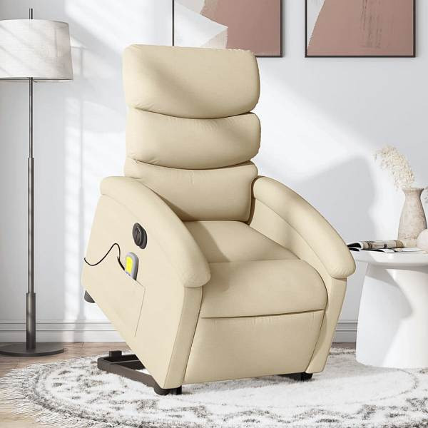 vidaXL Elektrischer Massagesessel mit Aufstehhilfe Creme Stoff, 3204023