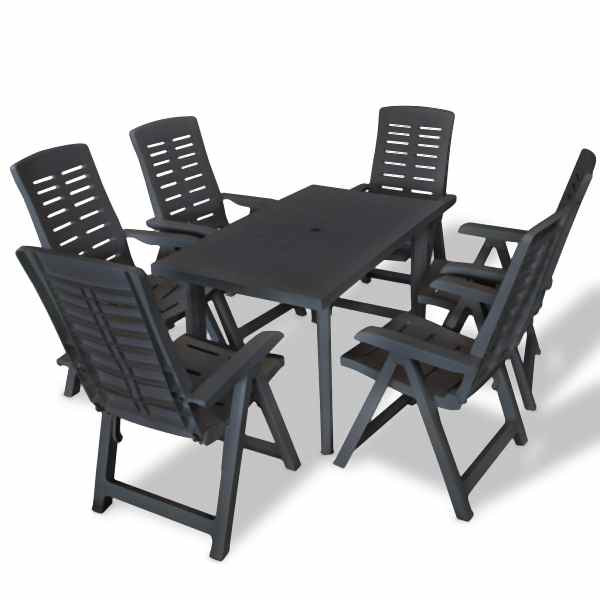 vidaXL 7-tlg. Garten-Essgruppe Kunststoff Anthrazit, 275085