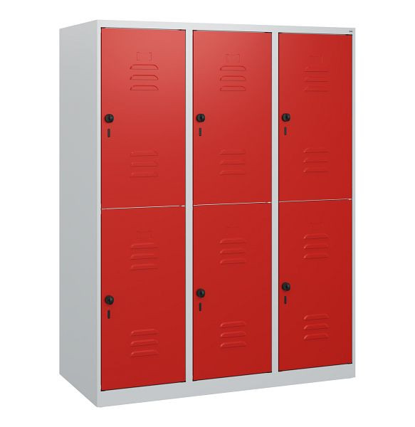 C+P Doppelstöckiger Spind Classic PLUS, 3 Abteile, 1530x1200x500mm, 7035/3020, Drehriegel, 0803005-32 S10002