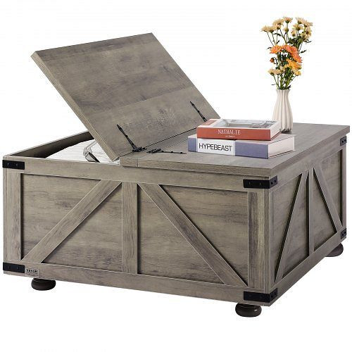 VEVOR quadratischer Couchtisch 914 mm im Farmhouse-Stil mit Ablagefach, rustikaler Holztisch für Wohnzimmer Schlafzimmer, ZFXBSKFZ36YCS2T6LV0