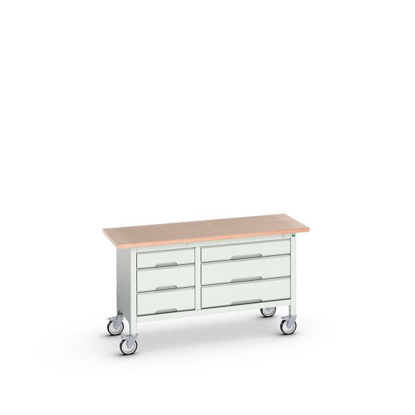 bott verso mobile Kastenwerkbank (Multiplex) mit 6 Schubladen, BxTxH: 1500 x 600 x 830 mm, Lichtgrau / Lichtgrau, 16923215.16