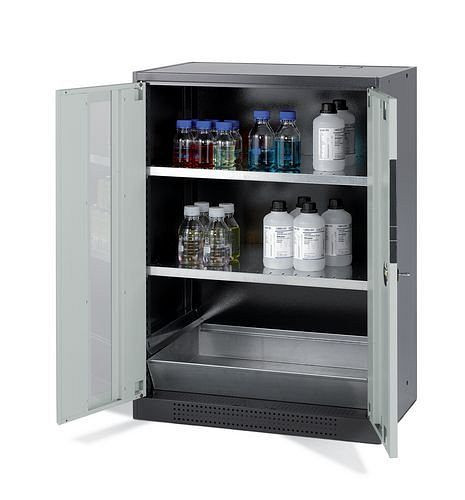 asecos Chemikalienschrank Systema CS-82G, Korpus anthrazit, grau, 2 Einlegeböden und Bodenwanne, 202654