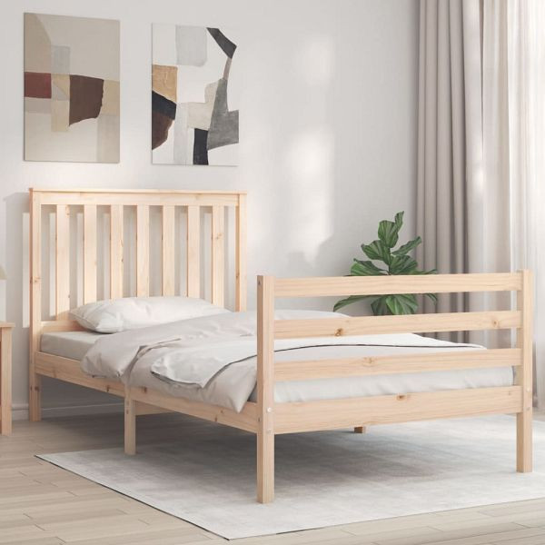 vidaXL Massivholzbett mit Kopfteil 100x200 cm, Material: Massives Kiefernholz (unbehandelt), 3194236
