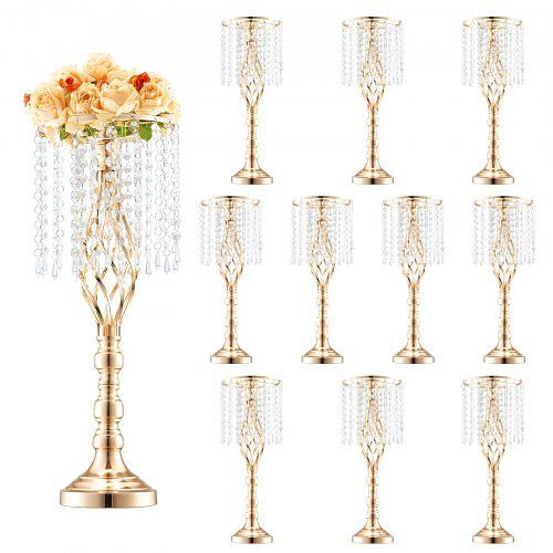 VEVOR Blumenständer 55 cm, Kristallglas & Metall, Gold, für Hochzeiten, Partys, Zeremonien, Geburtstage, VE: 10 Stück, HLHPSJK55CM1CP4W7V0