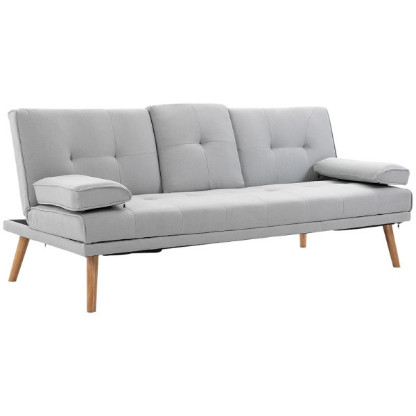 HOMCOM Schlafsofa, 3-Sitzer-Sofa, Bettsofa mit Klappbarem Tisch, Stoffsofa mit Leinenoptik, Schlafcouch mit Becherhalter, im Skandi-Design, 833-663