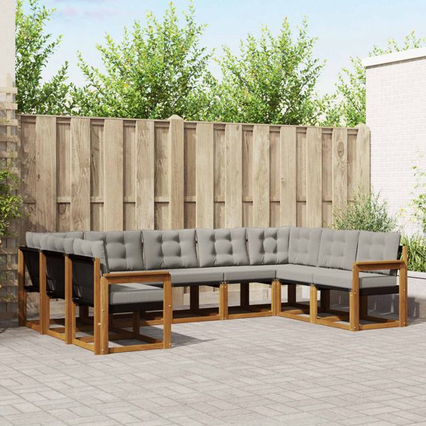 vidaXL Outdoor-Sofagarnitur mit Kissen 9-teilig Natürlich und Hellgrau, 3369042