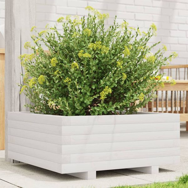 vidaXL Pflanzkübel Weiß 60x60x26,5 cm Massivholz Kiefer, 847299