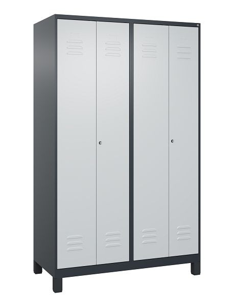 C+P Umkleidespind Classic PLUS SW, Füße, 4 Abteile, 1950x1200x500mm, 7016/7035, Zylinderschlösser, 080012-40 S10034