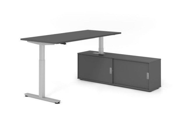 Hammerbacher Schreibtisch XMST19, 180x80cm, Platte: Graphit, T-Fuß Gestell Silber, Höhe: 71 - 120 cm, Graphit / Graphit, VXMST19SB/G/S/G/G