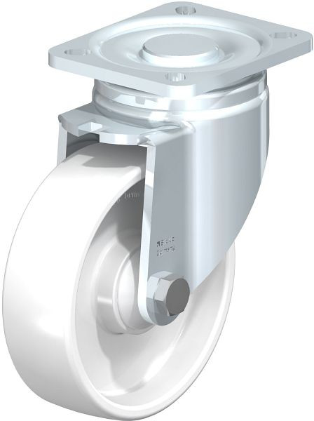 Blickle LH-PO 125K-1 Stahlblech-Lenkrolle, Schwerlast-Ausführung, mit Anschraubplatte, Polyamid, Weiß, 624460