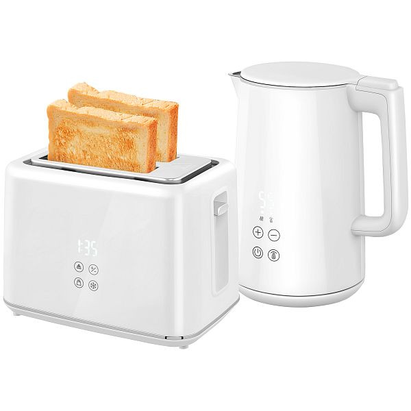 HOMCOM Küchenset mit Wasserkocher und Toaster, 7 Bräunungsstufen, schnelles Kochen, Edelstahl, Kunststoff, Weiß, 800-211V90WT