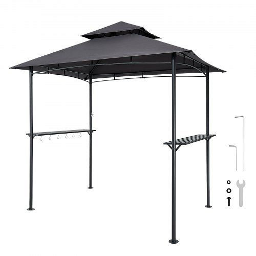VEVOR Grillpavillon 2430x1500x500 mm, 2-stufige BBQ-Gazebo-Überdachung, Doppeldach für 2–4 Personen, ideal für Terrasse & Garten, TZSKLTHJG85FNYHJM001V0