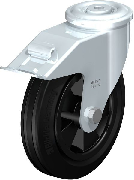 Blickle LER-VPP 180R-FI Stahlblech-Lenkrolle mit Rückenloch & Feststeller, Vollgummi, Schwarz, 755353